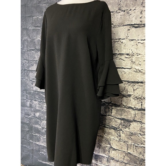 Soft Surroundings Dress Womens Medium Black Ruffle Bell Sleeve Shift Knee Length - Picture 2 of 12